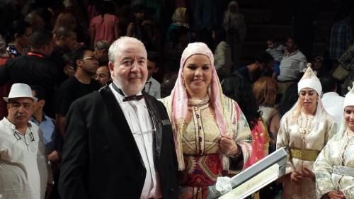 الفنانة ارحوم البقالي مع المايسترو والاستاذ الكبير السيد احمد عواطف بالمسرح الملكي بمراكش